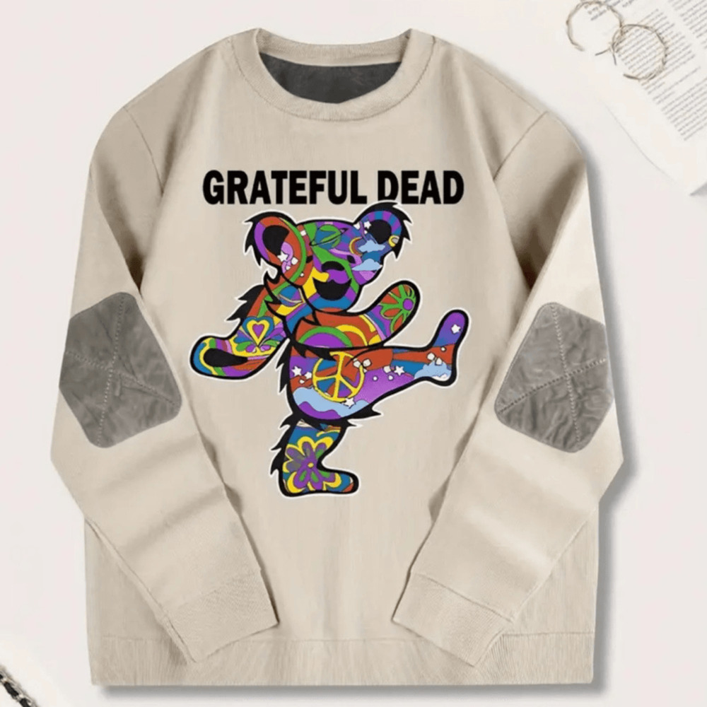 NEW ! Grateful Dead elbow patch pullover